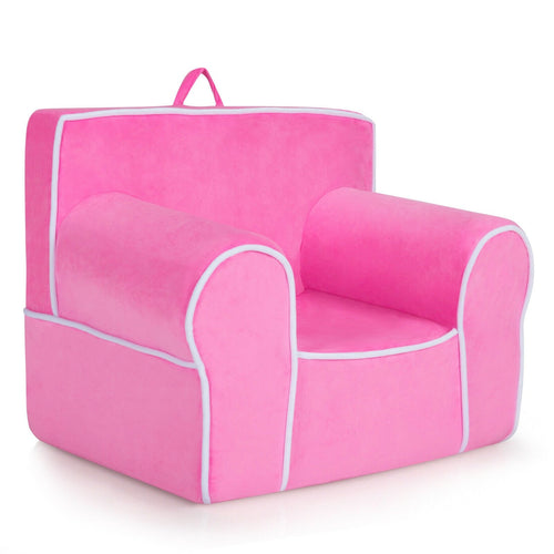 Upholstered Kids Sofa with Velvet Fabric and High-Quality Sponge, Pink