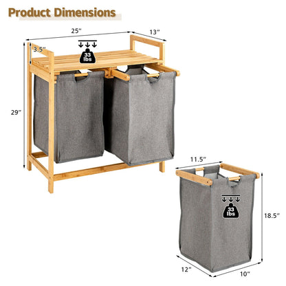 Bamboo Laundry Hamper with Dual Compartments Laundry Sorter and Sliding Bags, Natural - Gallery Canada