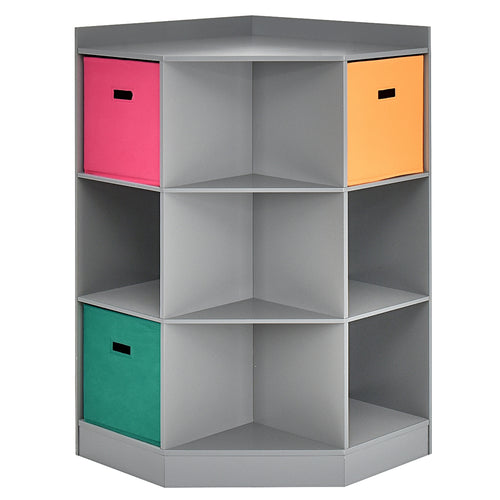 3-Tier Kids Storage Shelf, Corner Cabinet With 3 Baskets, Gray