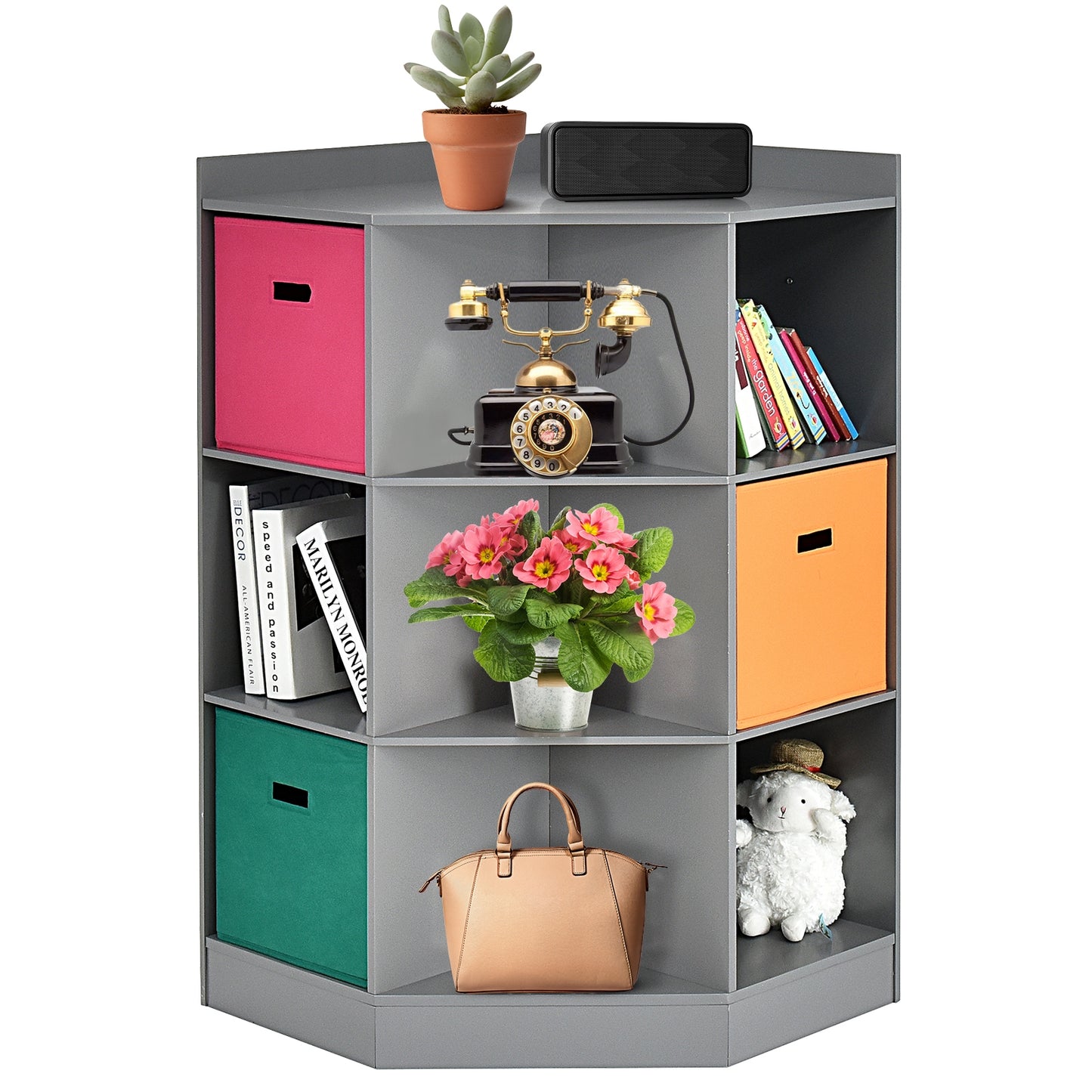 3-Tier Kids Storage Shelf Corner Cabinet with 3 Baskets, Gray Kids Storage at Gallery Canada