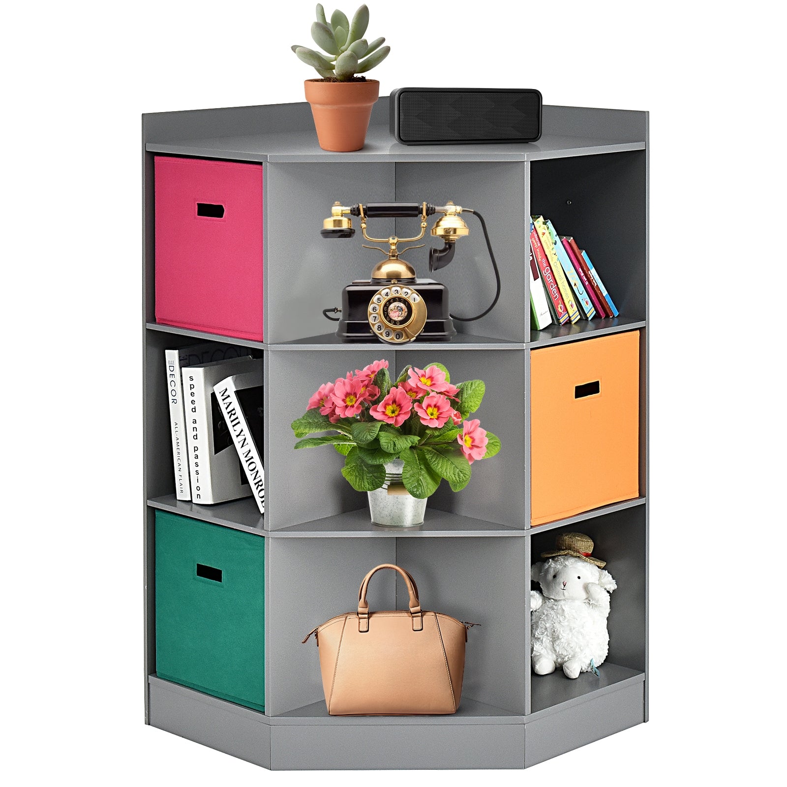 3-Tier Kids Storage Shelf Corner Cabinet with 3 Baskets, Gray Kids Storage at Gallery Canada