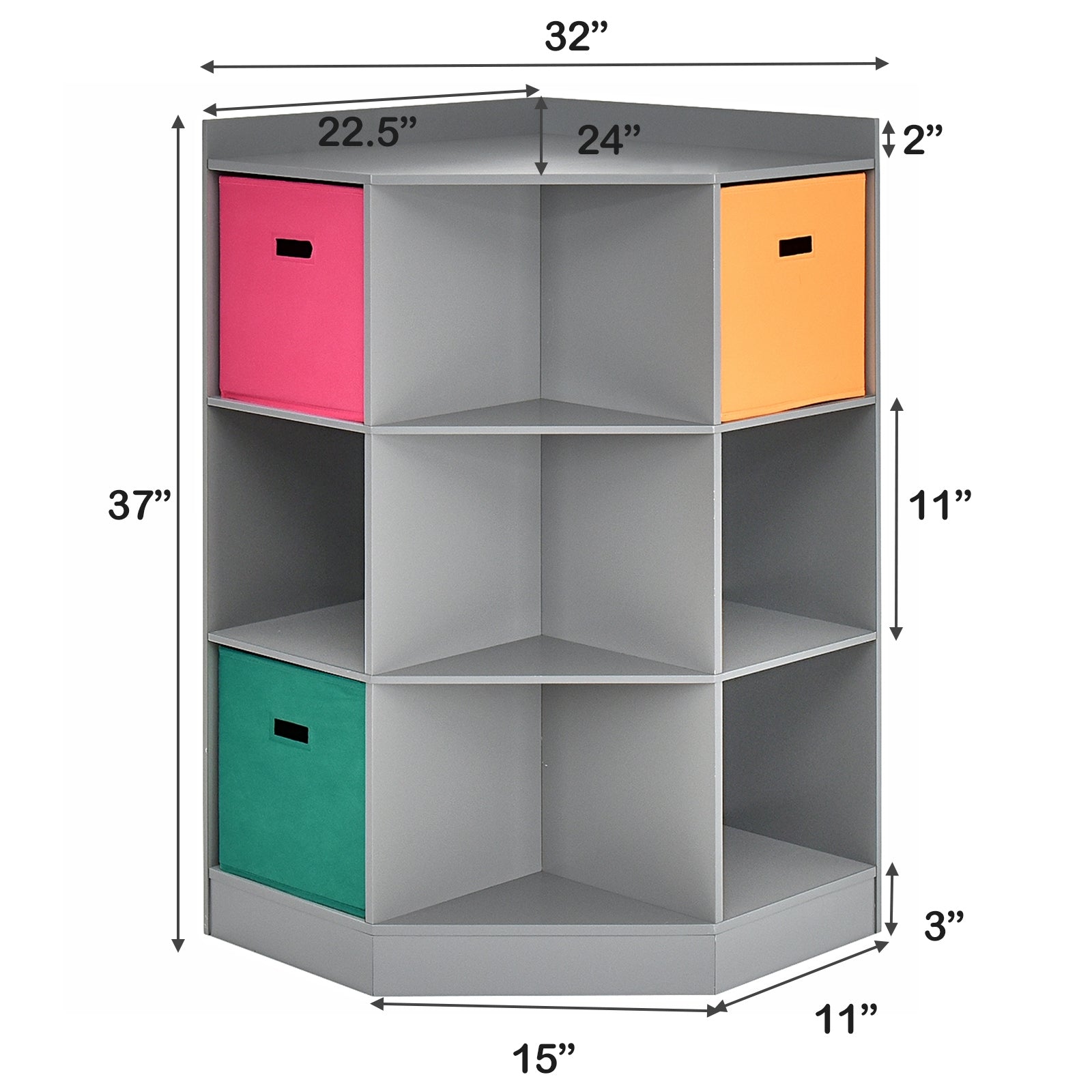 3-Tier Kids Storage Shelf Corner Cabinet with 3 Baskets, Gray Kids Storage at Gallery Canada