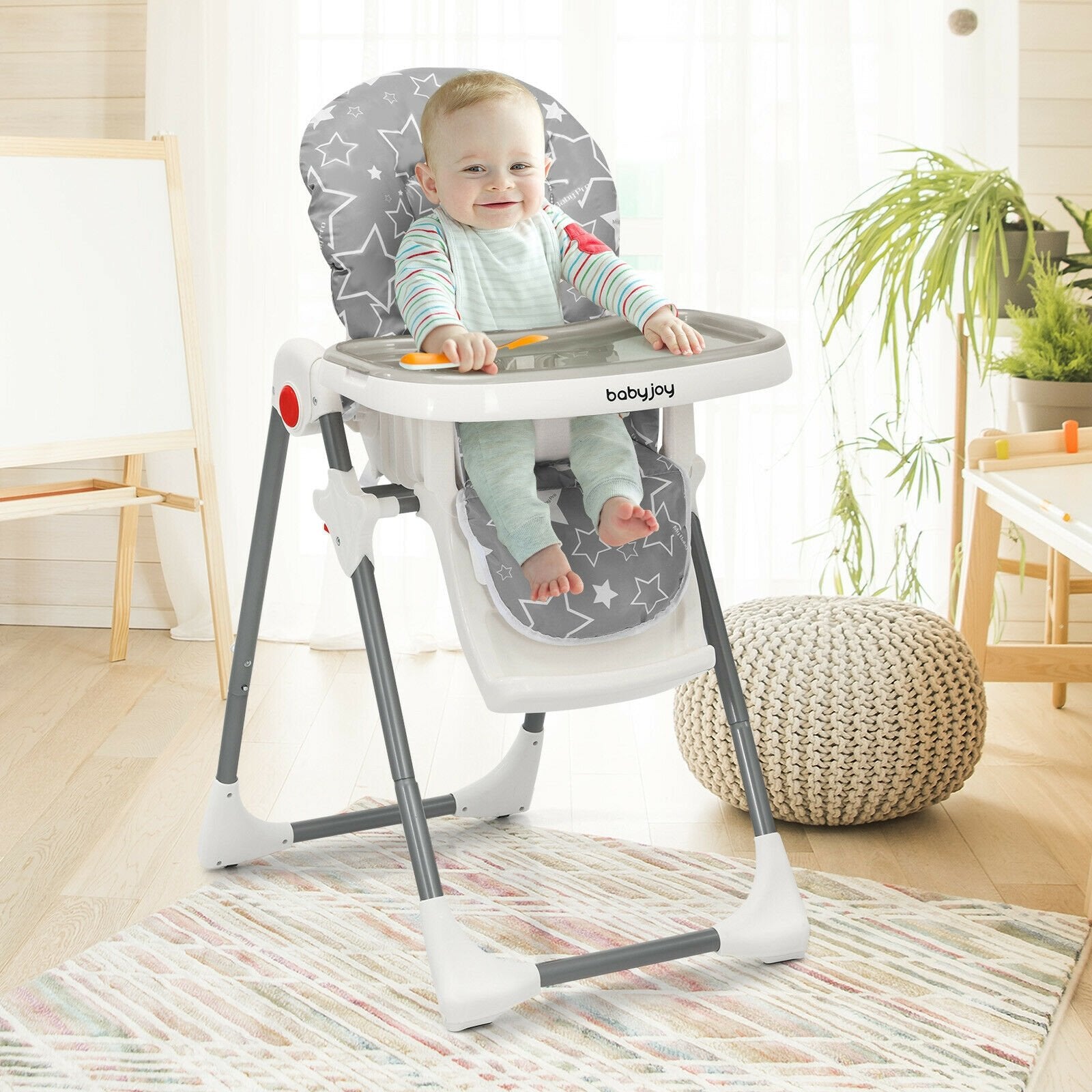 Folding Baby High Dining Chair with 6-Level Height Adjustment, Gray - Gallery Canada