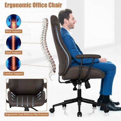 High Adjustable Back Executive Office Chair with Armrest, Brown - Gallery Canada