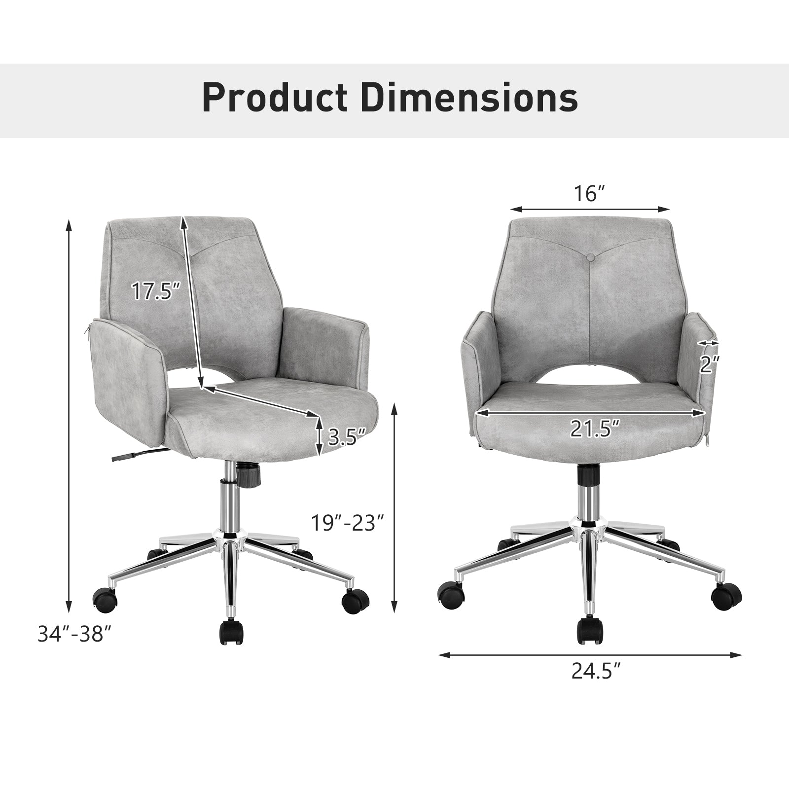 Adjustable Hollow Mid Back Leisure Office Chair with Armrest, Gray Leisure Chairs at Gallery Canada