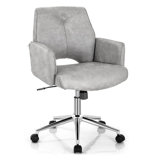 Adjustable Hollow Mid Back Leisure Office Chair with Armrest, Gray at Gallery Canada