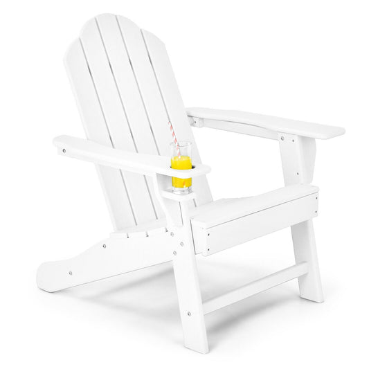 Outdoor Adirondack Chair with Built-in Cup Holder for Backyard Porch, White - Gallery Canada