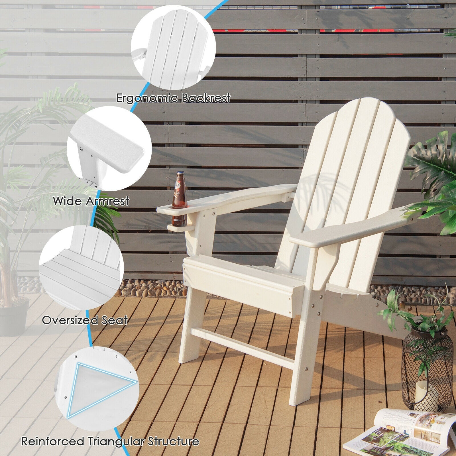 Outdoor Adirondack Chair With Built-In Cup Holder, White Adirondack Chairs at Gallery Canada
