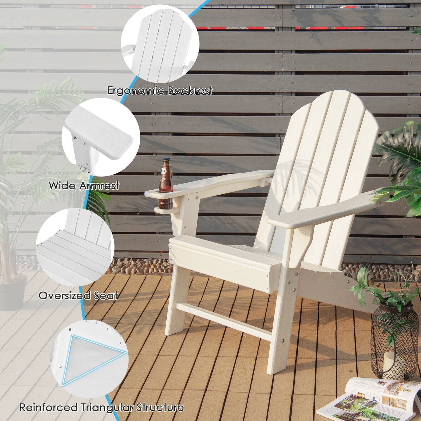 Outdoor Adirondack Chair With Built-In Cup Holder, White Adirondack Chairs at Gallery Canada