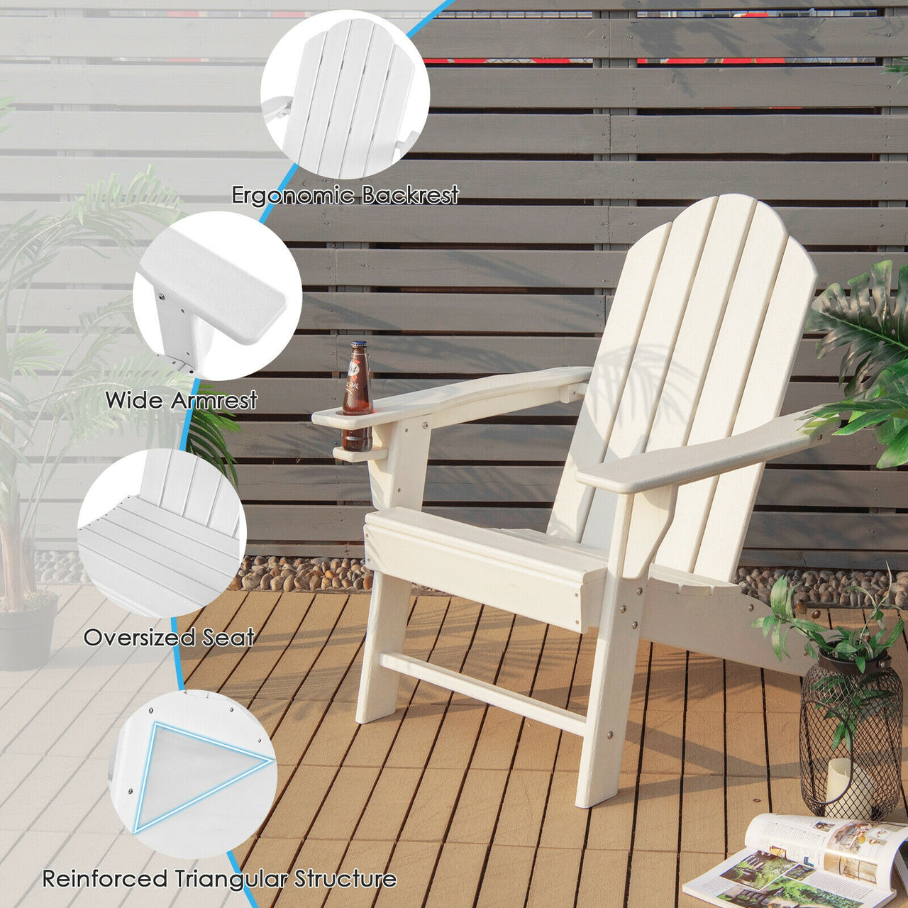 Outdoor Adirondack Chair with Built-in Cup Holder for Backyard Porch - Gallery View 5 of 7