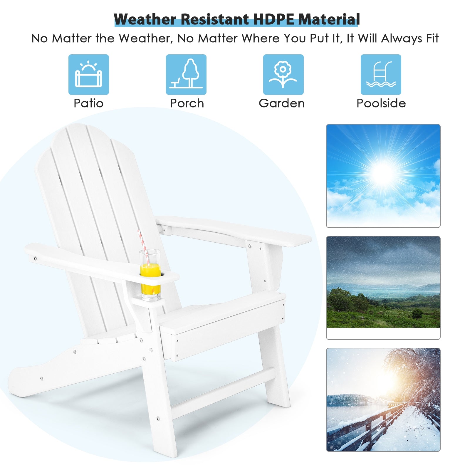 Outdoor Adirondack Chair With Built-In Cup Holder, White Adirondack Chairs at Gallery Canada