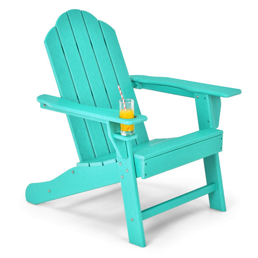 Outdoor Adirondack Chair with Built-in Cup Holder for Backyard Porch, Turquoise - Gallery Canada