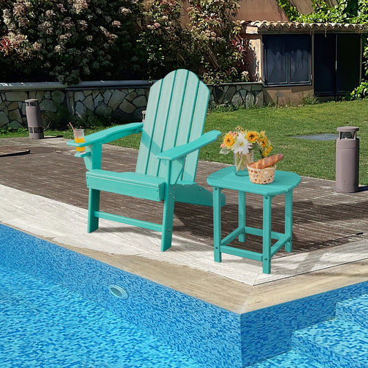 Outdoor Adirondack Chair with Built-in Cup Holder for Backyard Porch, Turquoise - Gallery Canada