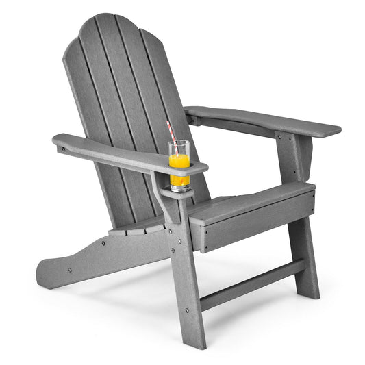Outdoor Adirondack Chair with Built-in Cup Holder for Backyard Porch, Gray - Gallery Canada