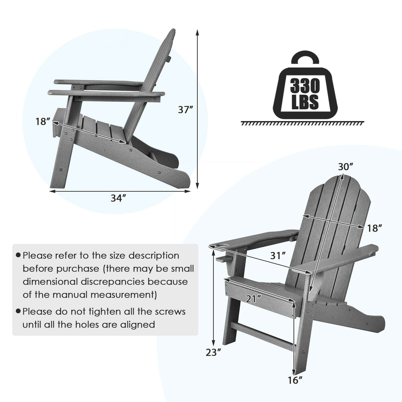 Outdoor Adirondack Chair with Built-in Cup Holder for Backyard Porch - Gallery View 4 of 7