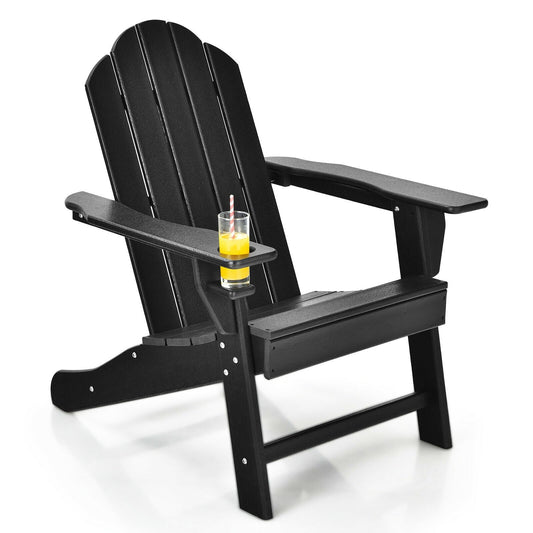 Outdoor Adirondack Chair with Built-in Cup Holder for Backyard Porch, Black - Gallery Canada