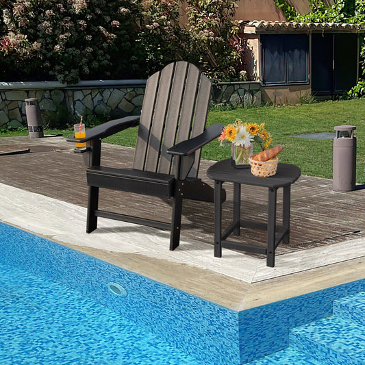 Outdoor Adirondack Chair with Built-in Cup Holder for Backyard Porch, Black - Gallery Canada