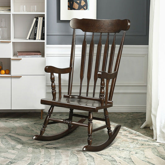 Solid Wood Porch Glossy Finish Rocking Chair, Brown - Gallery Canada