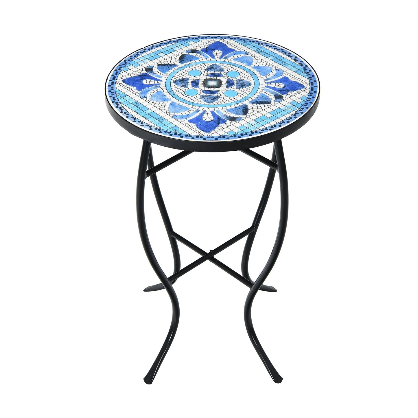 Mosaic Side Round Balcony Bistro End Table with Ceramic Tile Top, Multicolor - Gallery Canada