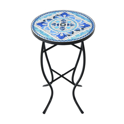 Mosaic Side Round Balcony Bistro End Table with Ceramic Tile Top, Multicolor - Gallery Canada