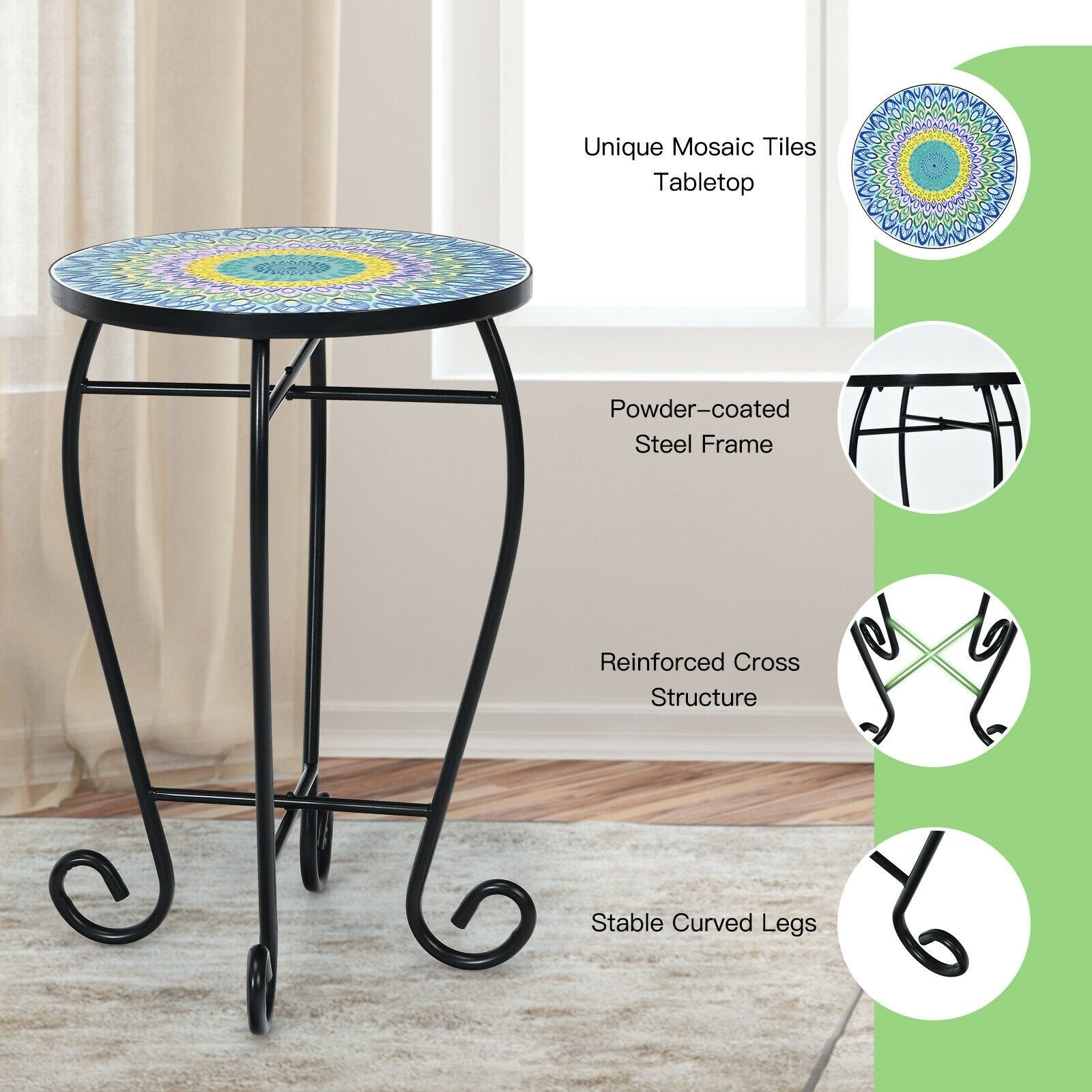 Folding Mosaic Side Table for Living Room, Multicolor - Gallery Canada