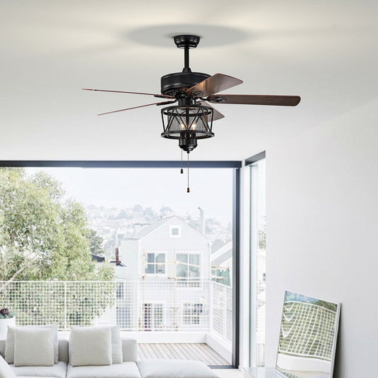 50 Inches Ceiling Fan with Lights Reversible Blades and Pull Chain Control, Black - Gallery Canada
