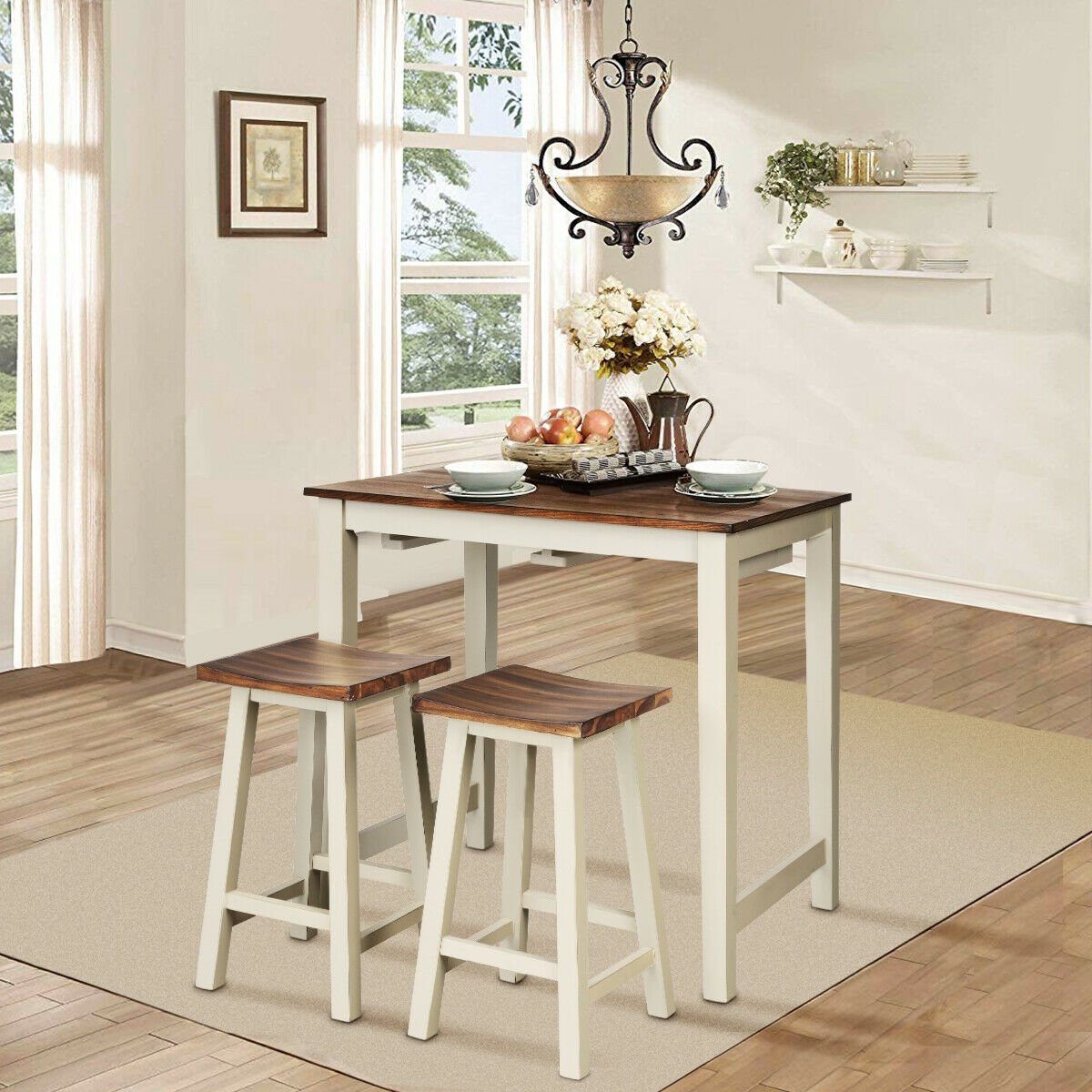 Counter Height Pub Table with 2 Saddle Bar Stools, Brown - Gallery Canada