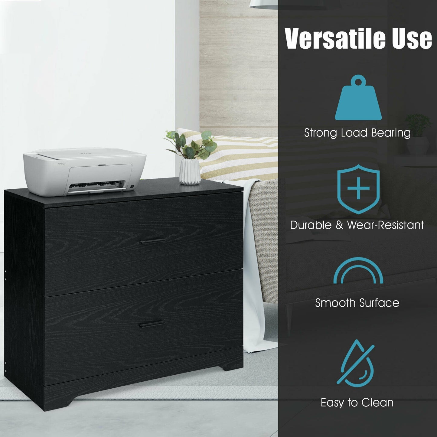 2-Drawer Lateral File Cabinet with Adjustable Bars for Home and Office, Black File Cabinets at Gallery Canada