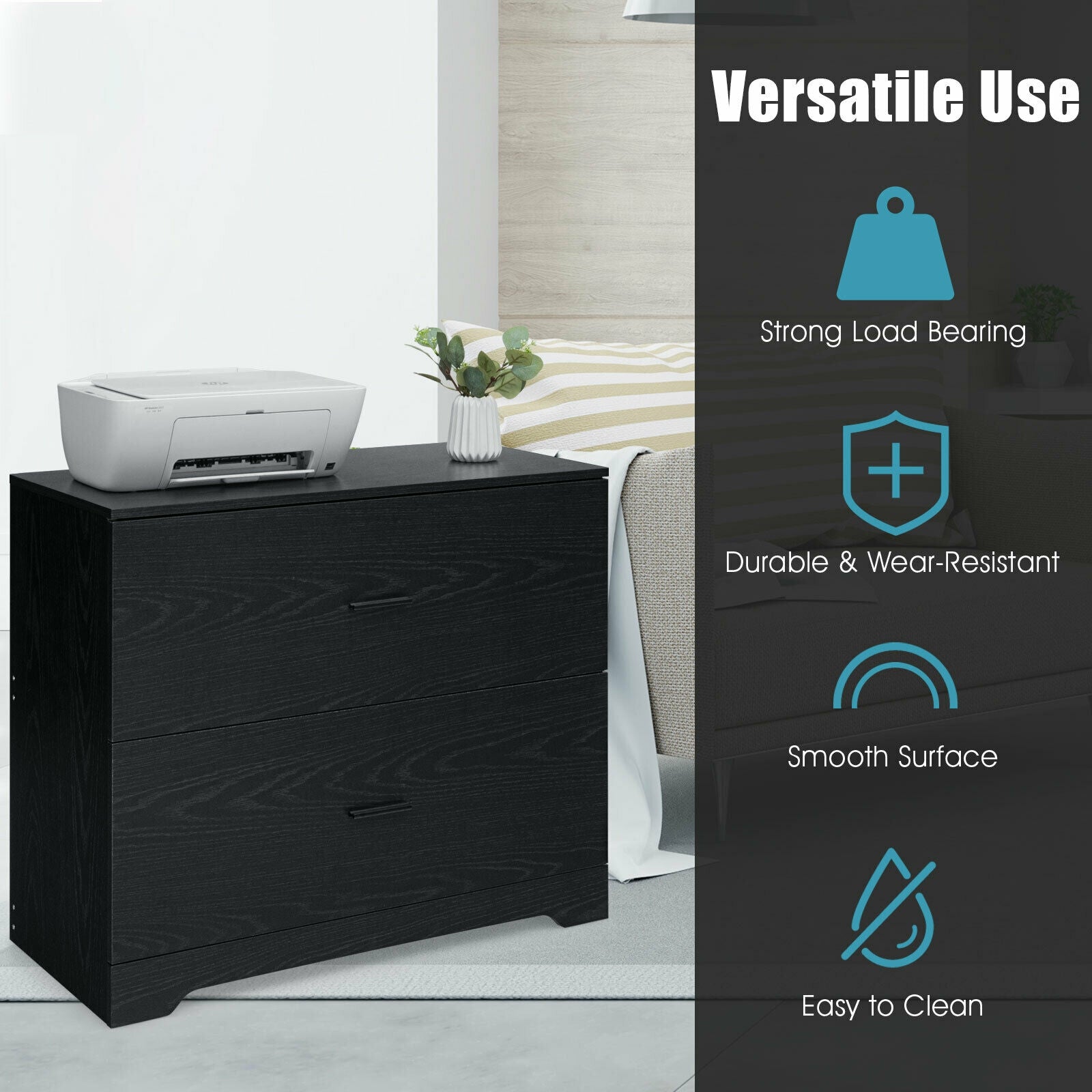 2-Drawer Lateral File Cabinet with Adjustable Bars for Home and Office, Black File Cabinets at Gallery Canada