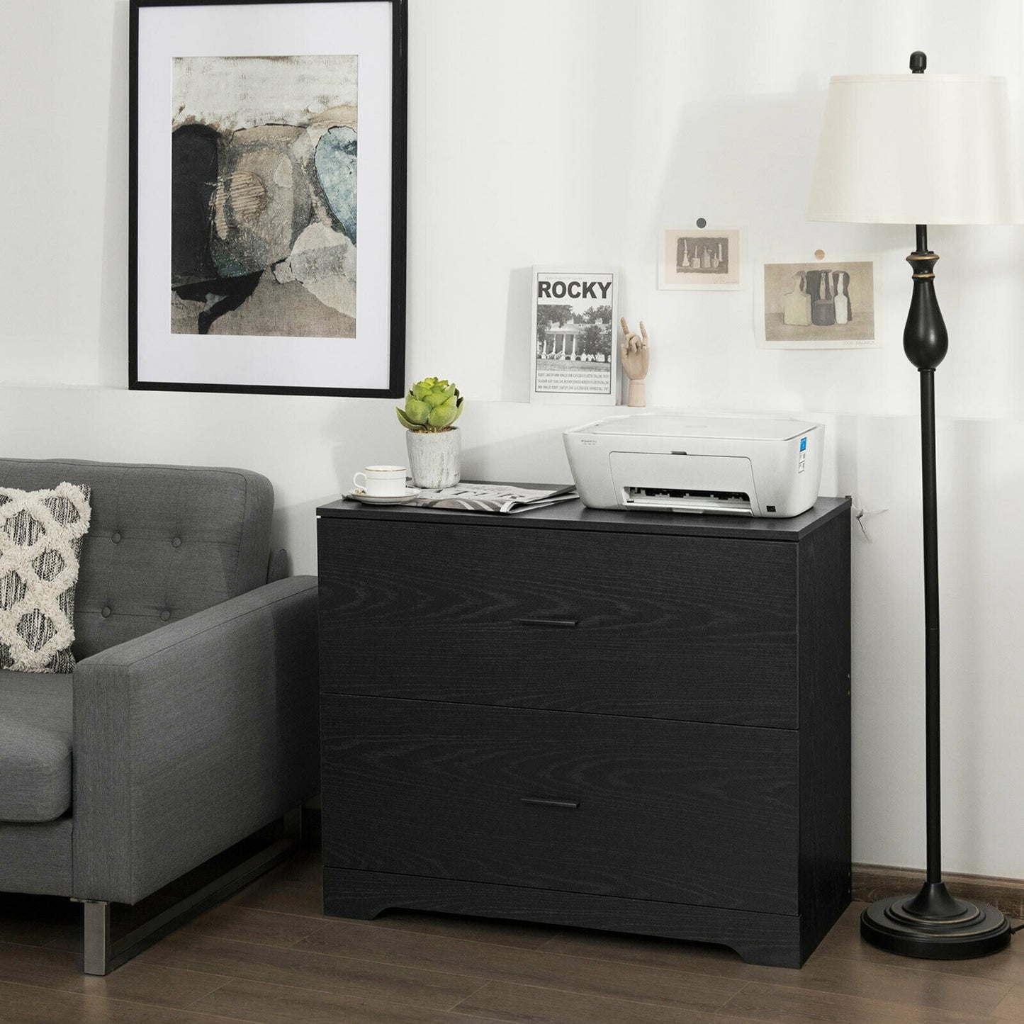 2-Drawer Lateral File Cabinet with Adjustable Bars for Home and Office, Black File Cabinets at Gallery Canada