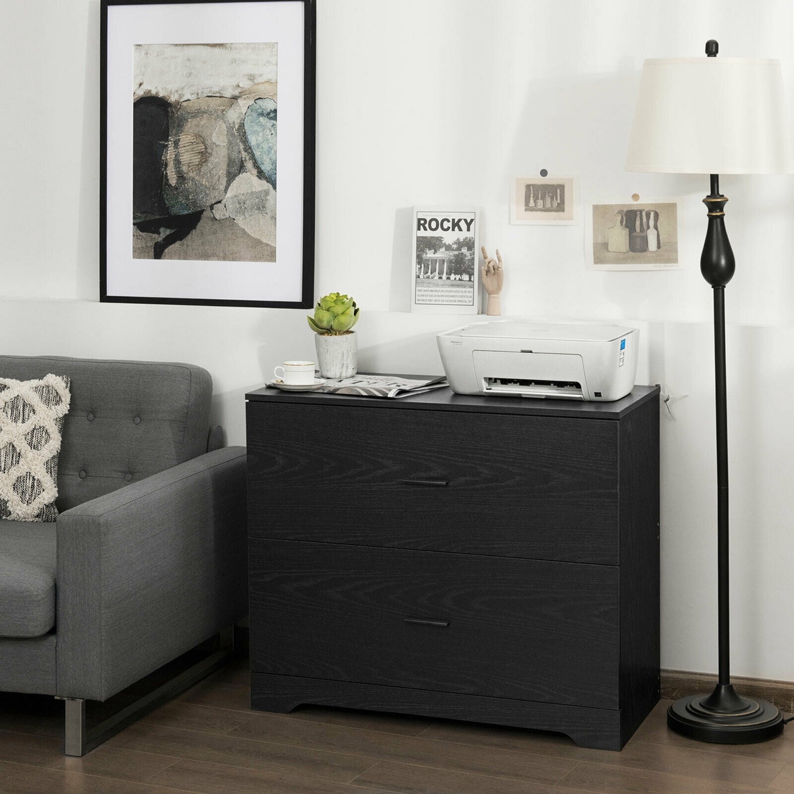 2-Drawer Lateral File Cabinet with Adjustable Bars for Home and Office, Black File Cabinets at Gallery Canada