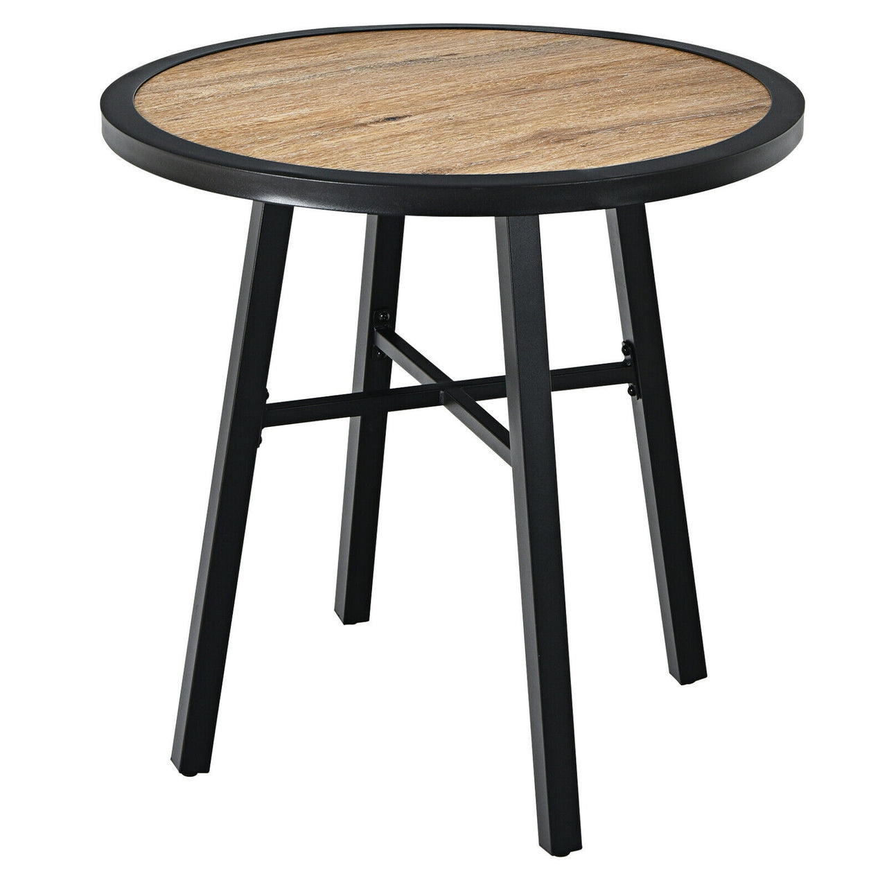 29 Inch Patio Round Bistro Metal Table with Wood-Like Top - Gallery View 3 of 10