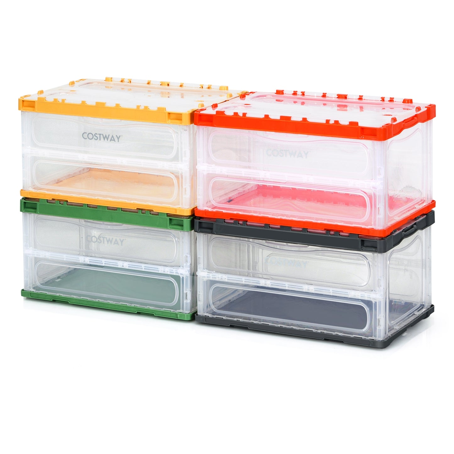 4 Pack Collapsible and Stackable Plastic Storage Bins with Attached Lid-L Clothing & Closet Storage at Gallery Canada