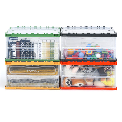4 Pack Collapsible and Stackable Plastic Storage Bins with Attached Lid-L Clothing & Closet Storage at Gallery Canada