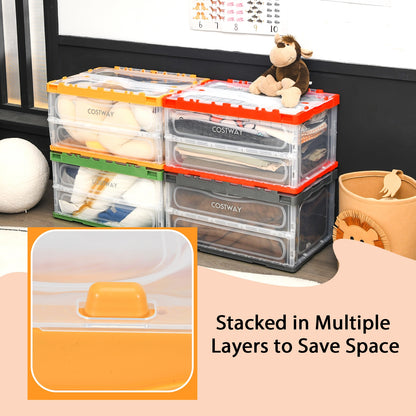 4 Pack Collapsible and Stackable Plastic Storage Bins with Attached Lid-M Clothing & Closet Storage at Gallery Canada