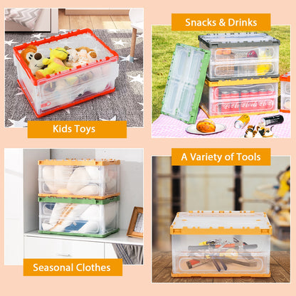 4 Pack Collapsible and Stackable Plastic Storage Bins with Attached Lid-M Clothing & Closet Storage at Gallery Canada