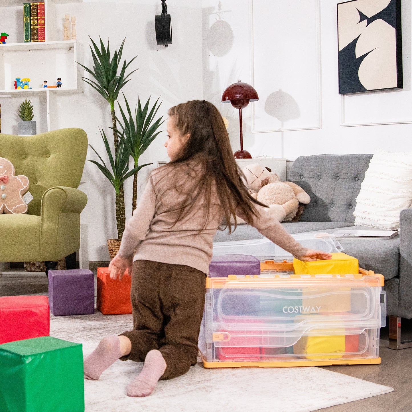 4 Pack Collapsible and Stackable Plastic Storage Bins with Attached Lid-M Clothing & Closet Storage at Gallery Canada