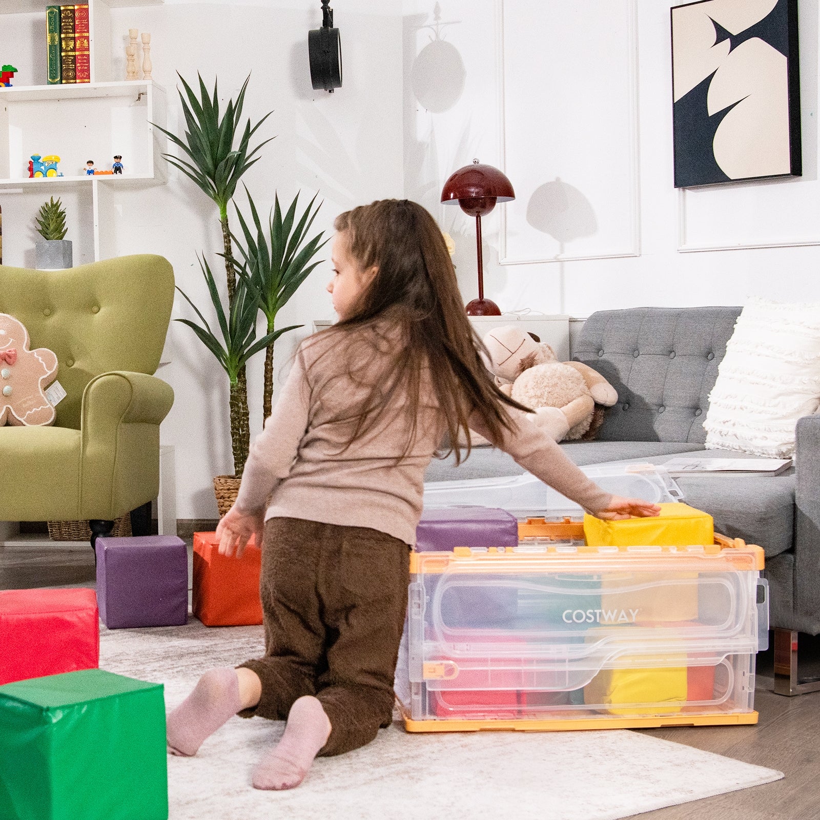 4 Pack Collapsible and Stackable Plastic Storage Bins with Attached Lid-M Clothing & Closet Storage at Gallery Canada