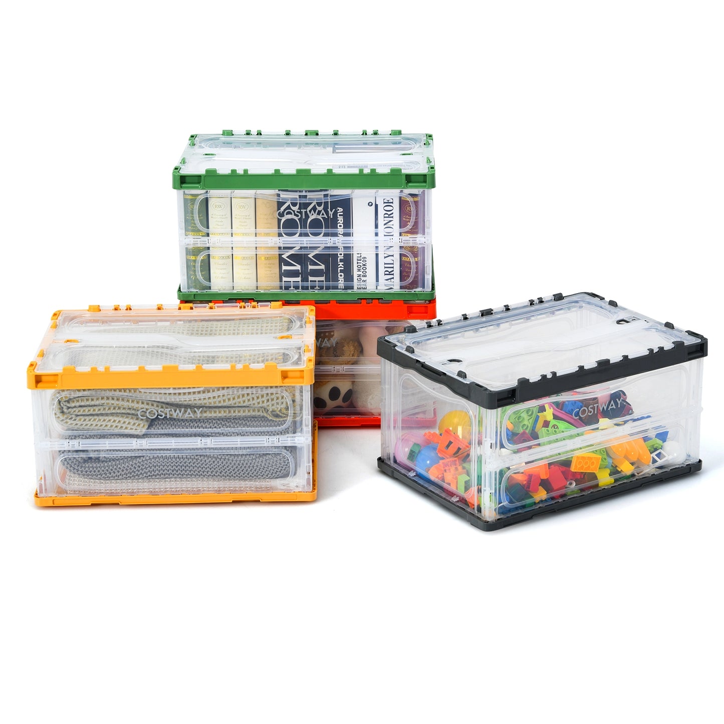4 Pack Collapsible and Stackable Plastic Storage Bins with Attached Lid-M Clothing & Closet Storage at Gallery Canada