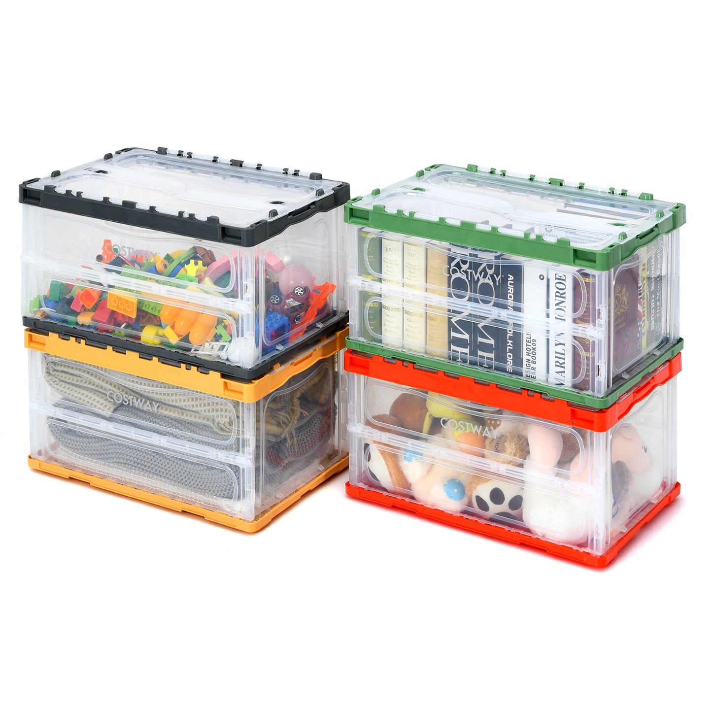 4 Pack Collapsible and Stackable Plastic Storage Bins with Attached Lid-M Clothing & Closet Storage at Gallery Canada