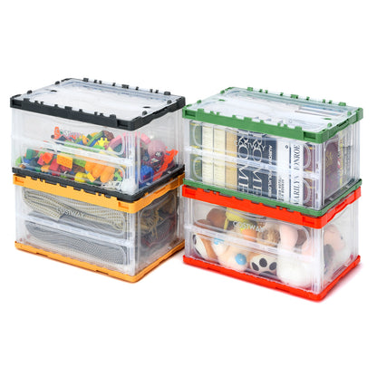 4 Pack Collapsible and Stackable Plastic Storage Bins with Attached Lid-M Clothing & Closet Storage at Gallery Canada