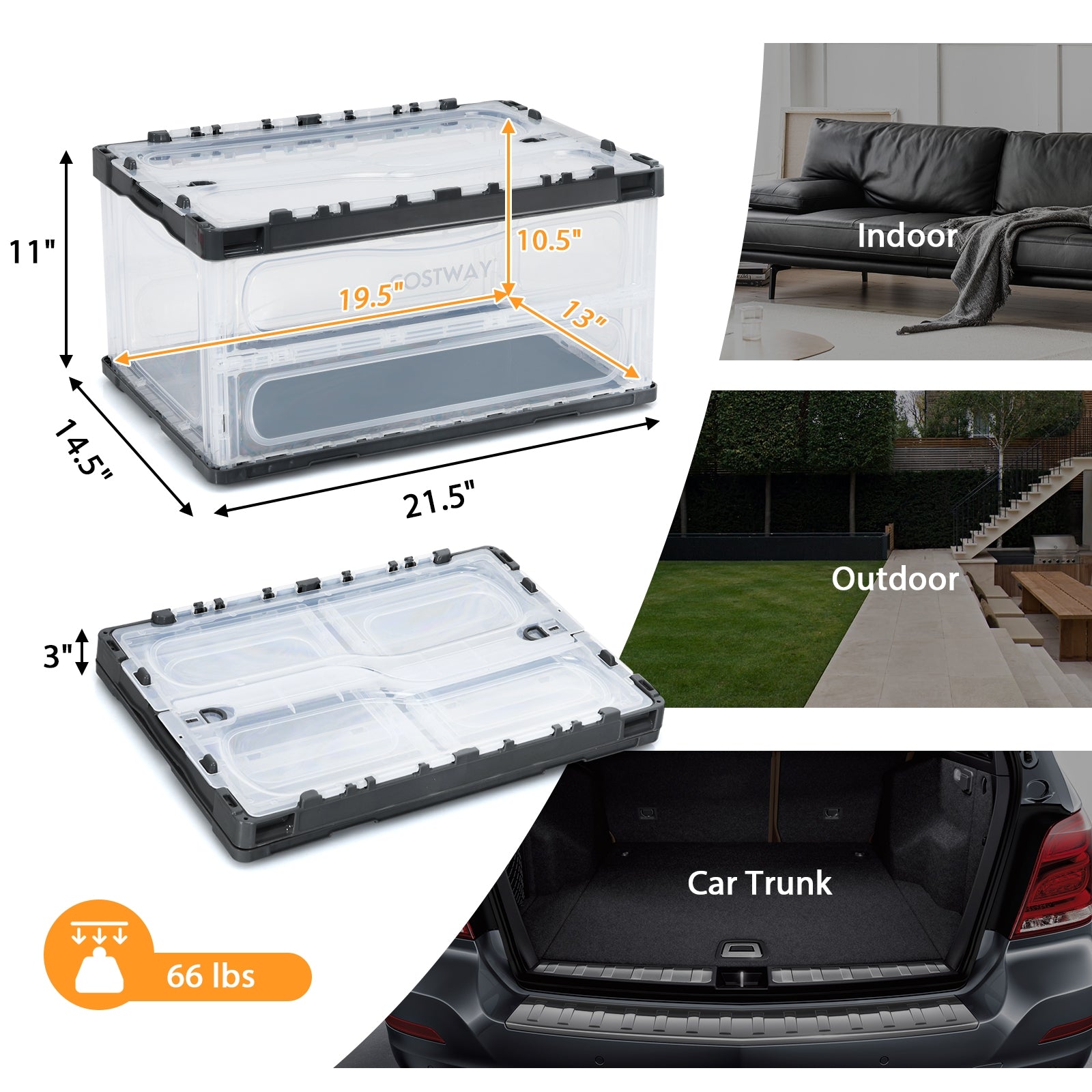 4 Pack Collapsible and Stackable Plastic Storage Bins with Attached Lid-M Clothing & Closet Storage at Gallery Canada