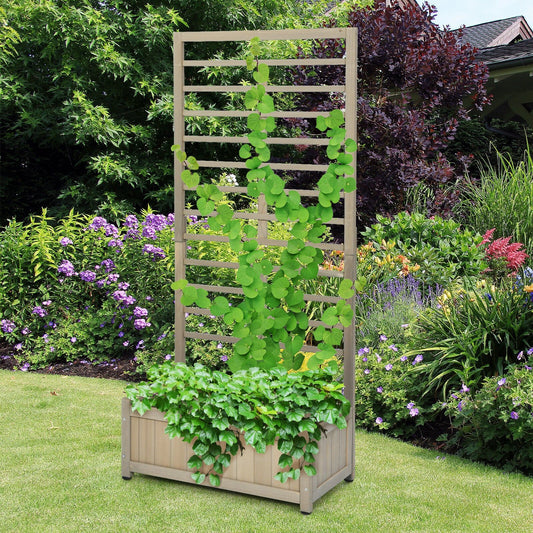 Raised Garden Bed with Trellis for Climbing Plants, Gray - Gallery Canada