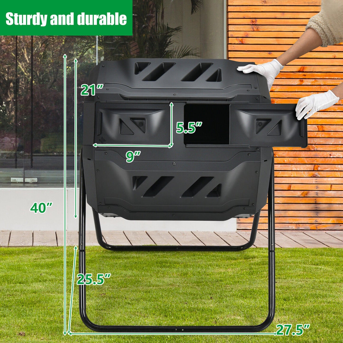 43 Gallon Composting Tumbler Compost Bin with Dual Rotating Chamber, Black - Gallery Canada