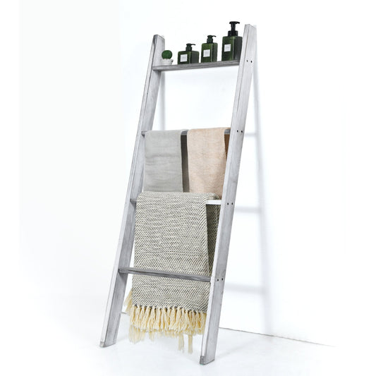 4-Tier Wall Leaning Ladder Shelf Stand, Gray
