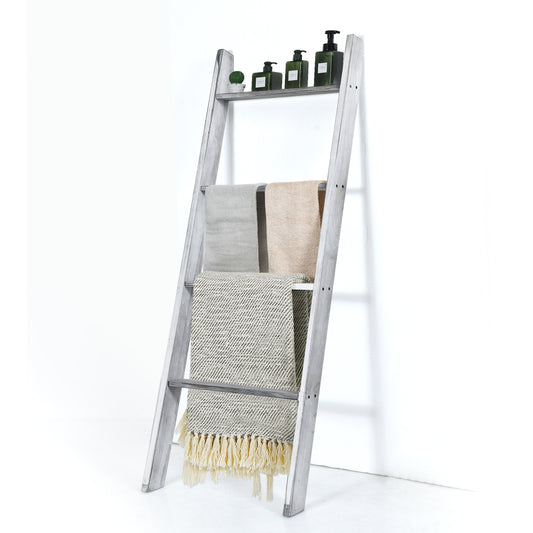 4-Tier Wall Leaning Ladder Shelf Stand, Gray Towel Racks Gray at Gallery Canada