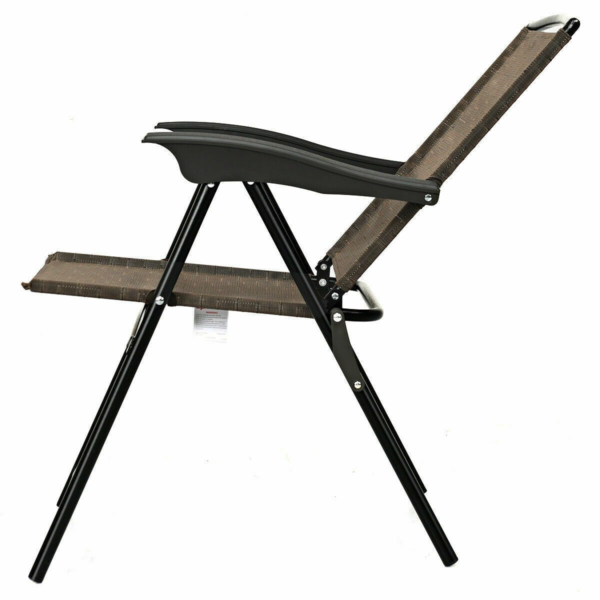 2 Pieces Folding Sling Chairs with Steel Armrests and Adjustable Back, Brown Patio Dining Chairs at Gallery Canada