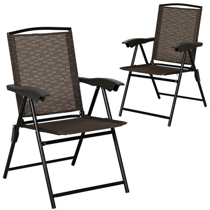 2 Pieces Folding Sling Chairs with Steel Armrests and Adjustable Back, Brown Patio Dining Chairs at Gallery Canada
