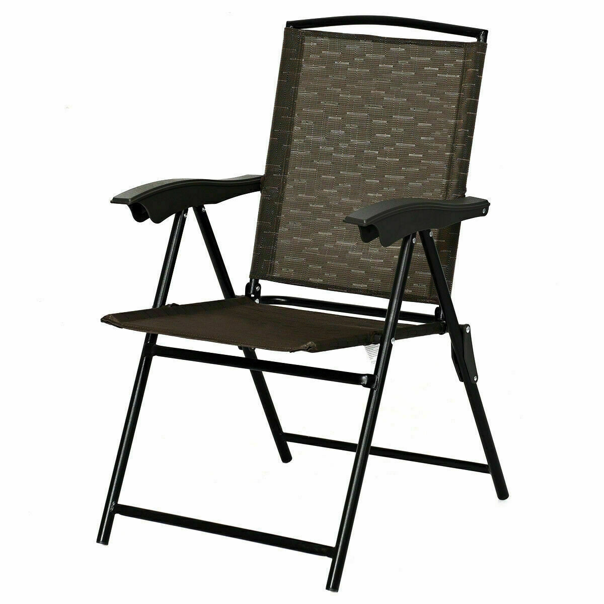 2 Pieces Folding Sling Chairs with Steel Armrests and Adjustable Back, Brown Patio Dining Chairs Brown at Gallery Canada