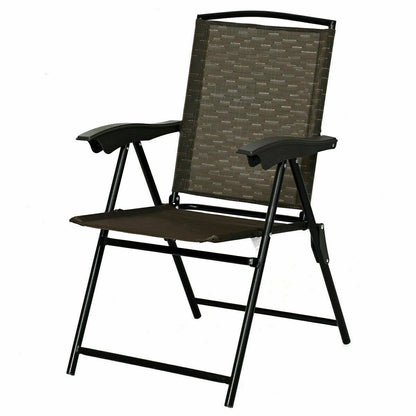 2 Pieces Folding Sling Chairs with Steel Armrests and Adjustable Back, Brown Patio Dining Chairs Brown at Gallery Canada
